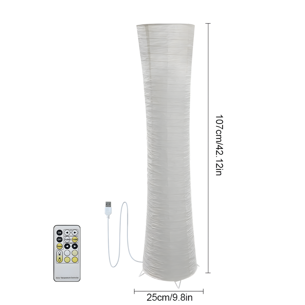 Lampadaire LED papier de riz dimmable 107 cm – Hinora — détail de la finition