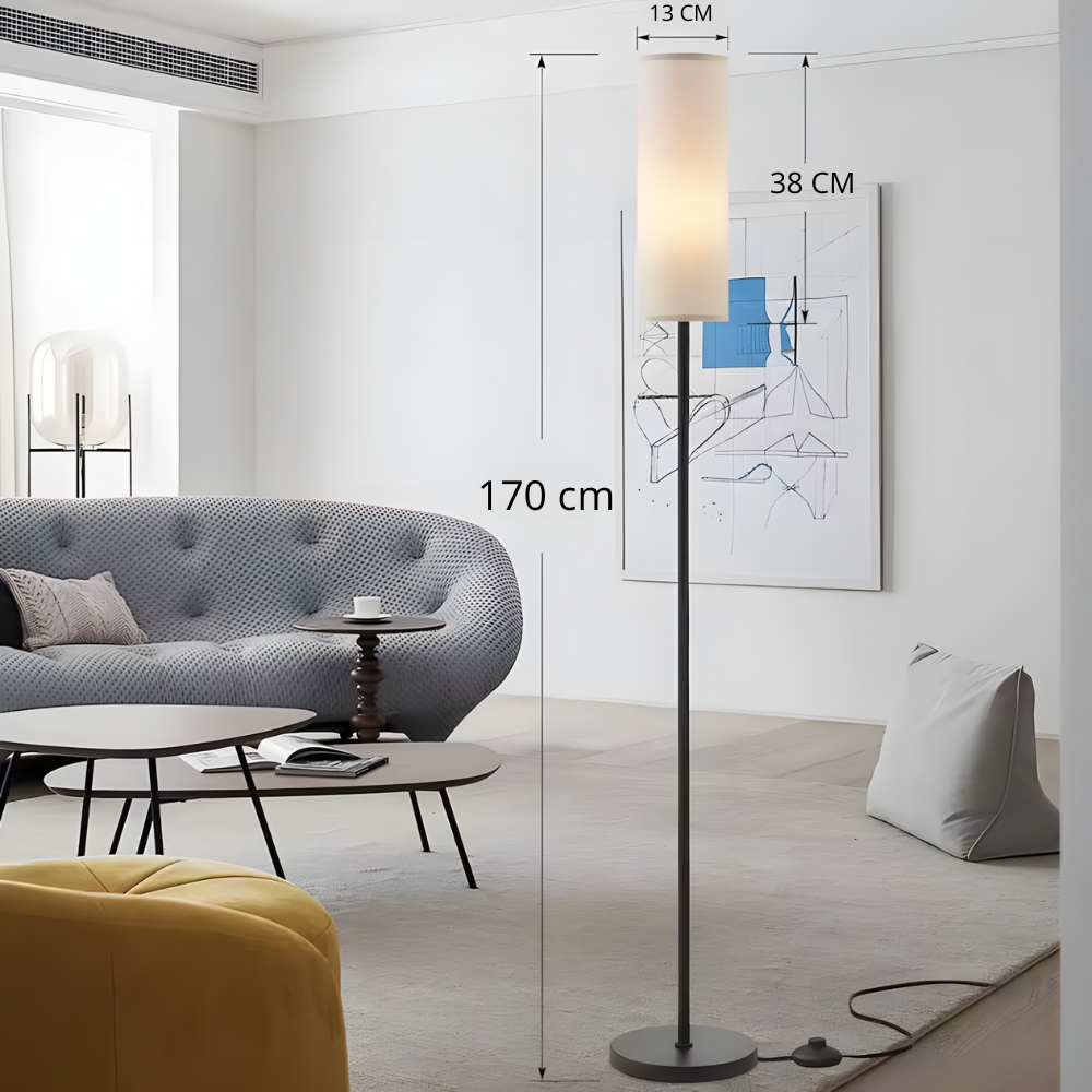 Lampadaire tissu effet lin interrupteur au pied 170 cm – Nérina — vue de trois quarts