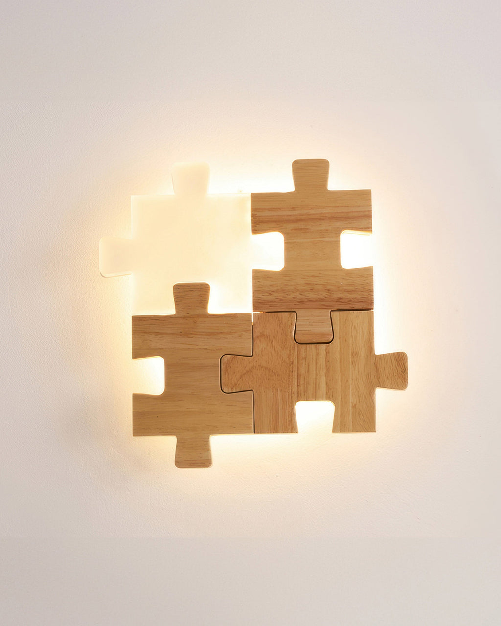 Applique murale en bois de caoutchouc, motif puzzle – PuzzleGlow — vue de face (2)