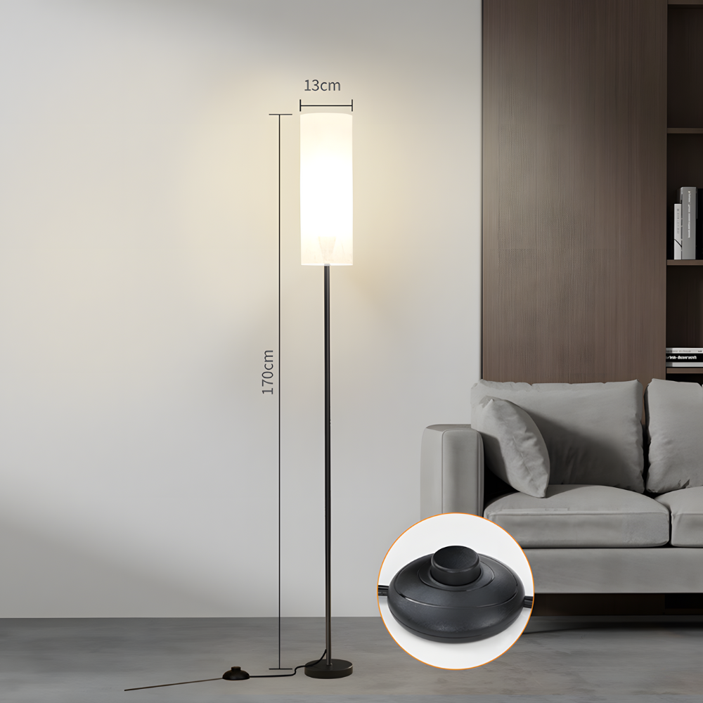 Lampadaire tissu effet lin interrupteur au pied 170 cm – Nérina — vue de face (2)