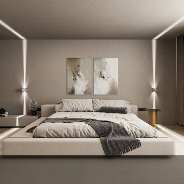 Applique murale rotative 360° double faisceau blanc mat — allumé en situation