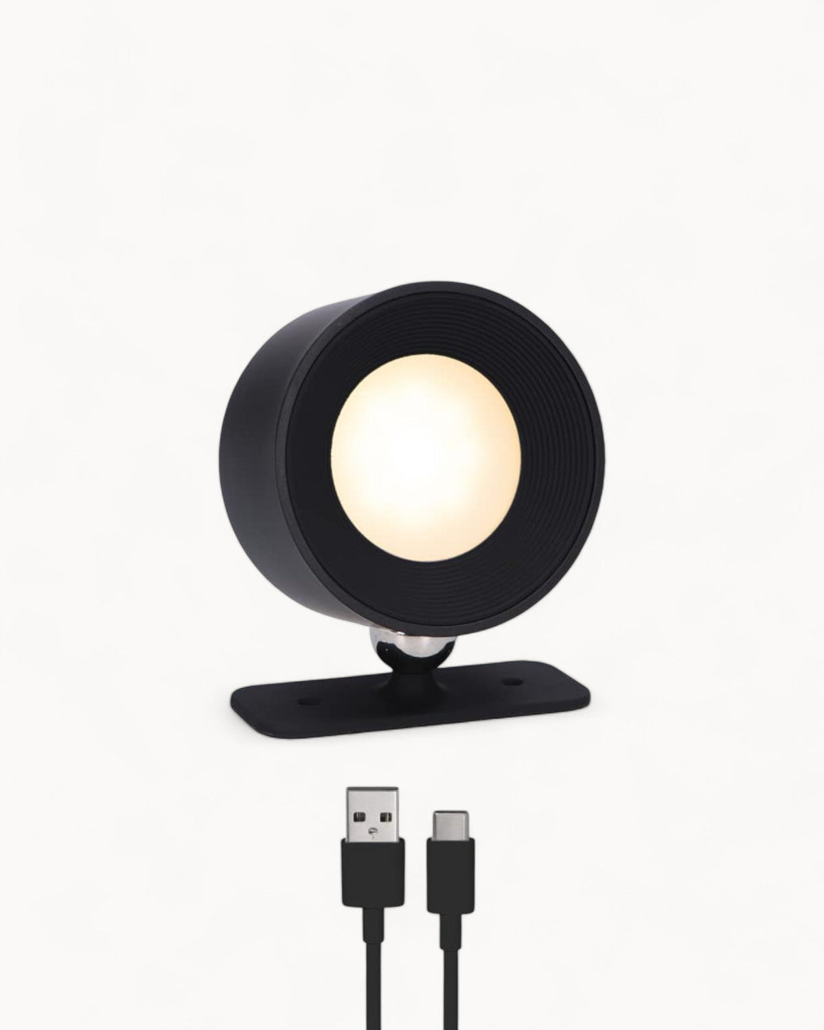 Applique murale sans fil orientable 360°, recharge USB — vue de face