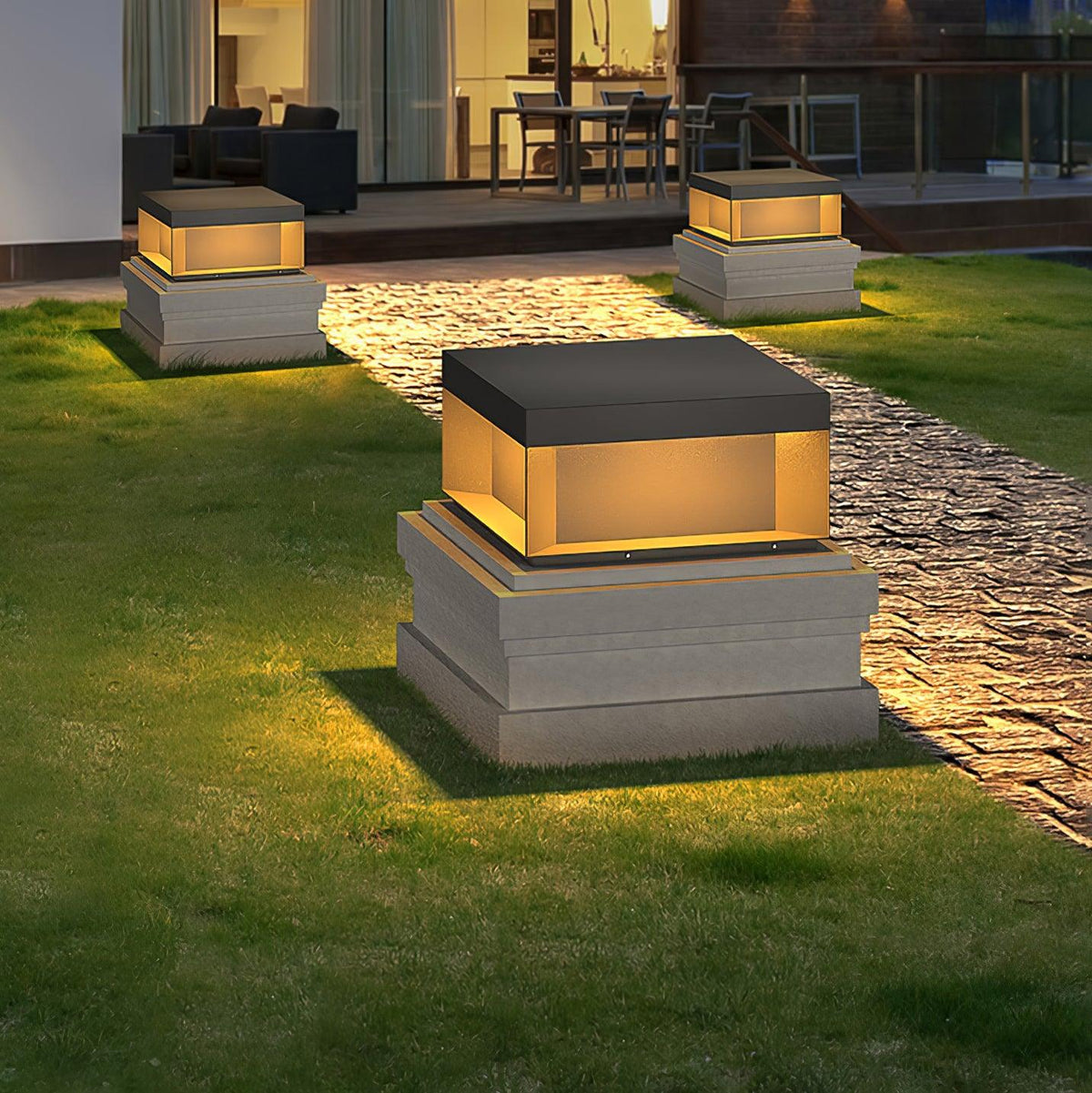 Borne de jardin LED métal sablé IP65 – filaire ou solaire — détail de la matière (4)
