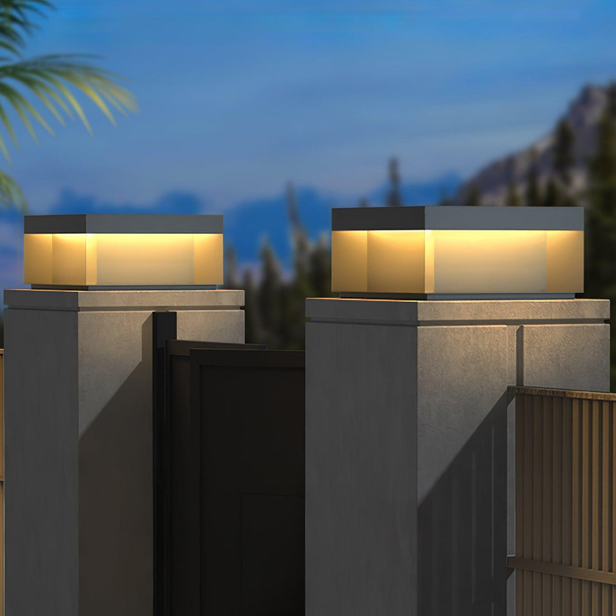 Borne de jardin LED métal sablé IP65 – filaire ou solaire — vue de profil (5)