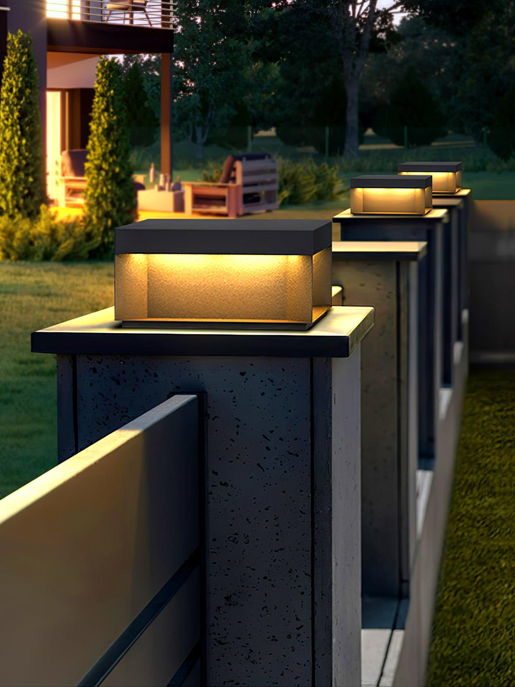 Borne de jardin LED métal sablé IP65 – filaire ou solaire — vue de trois quarts (5)