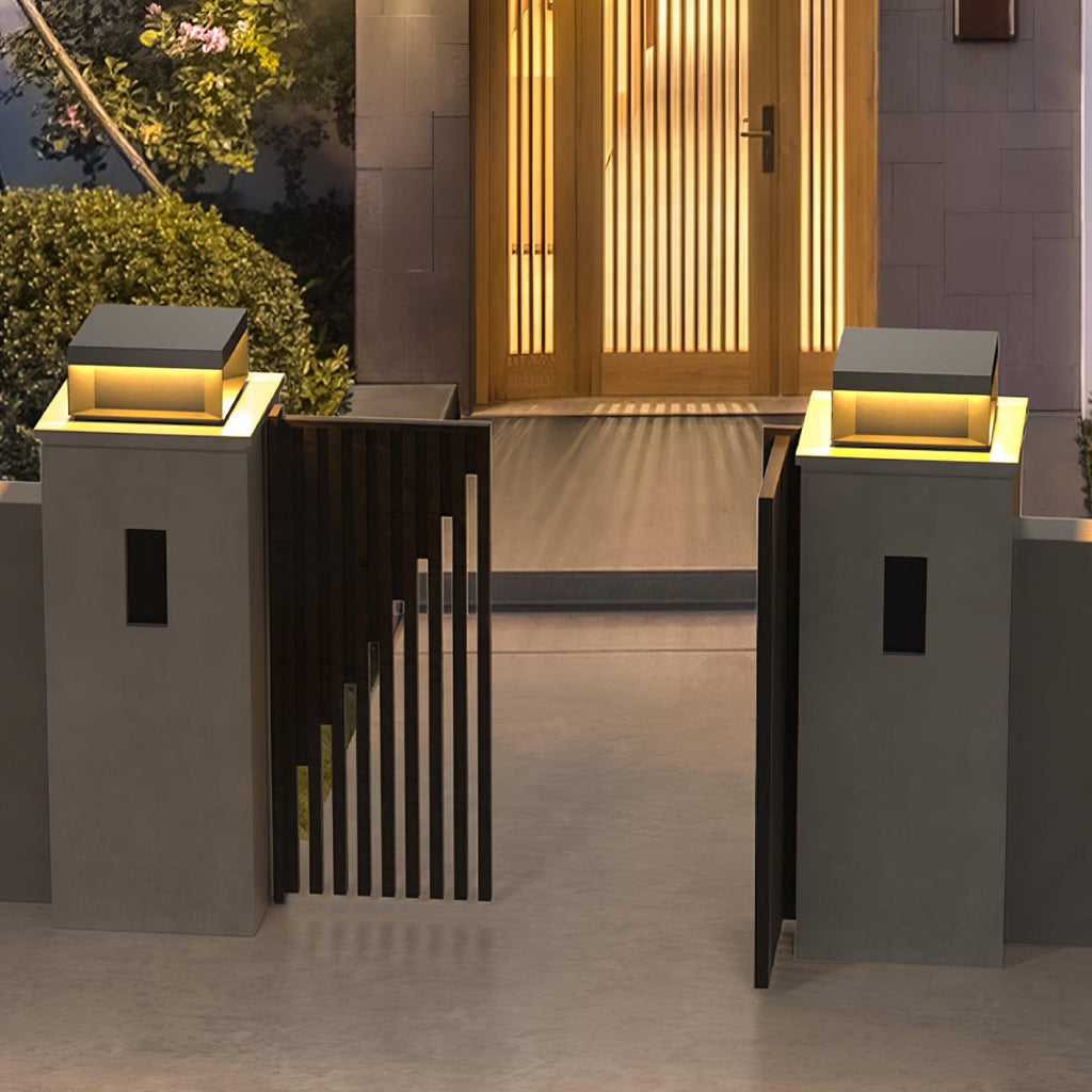 Borne de jardin LED métal sablé IP65 – filaire ou solaire — détail du système de fixation (5)