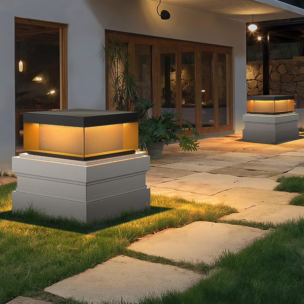 Borne de jardin LED métal sablé IP65 – filaire ou solaire — vue de face (2)
