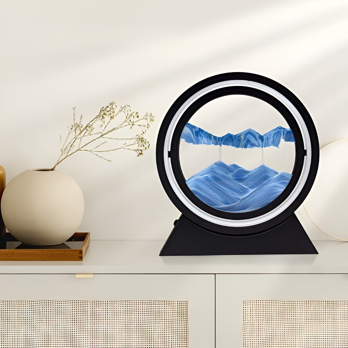 Lampe à poser LED verre sable en mouvement USB – SandGlow — vue de face