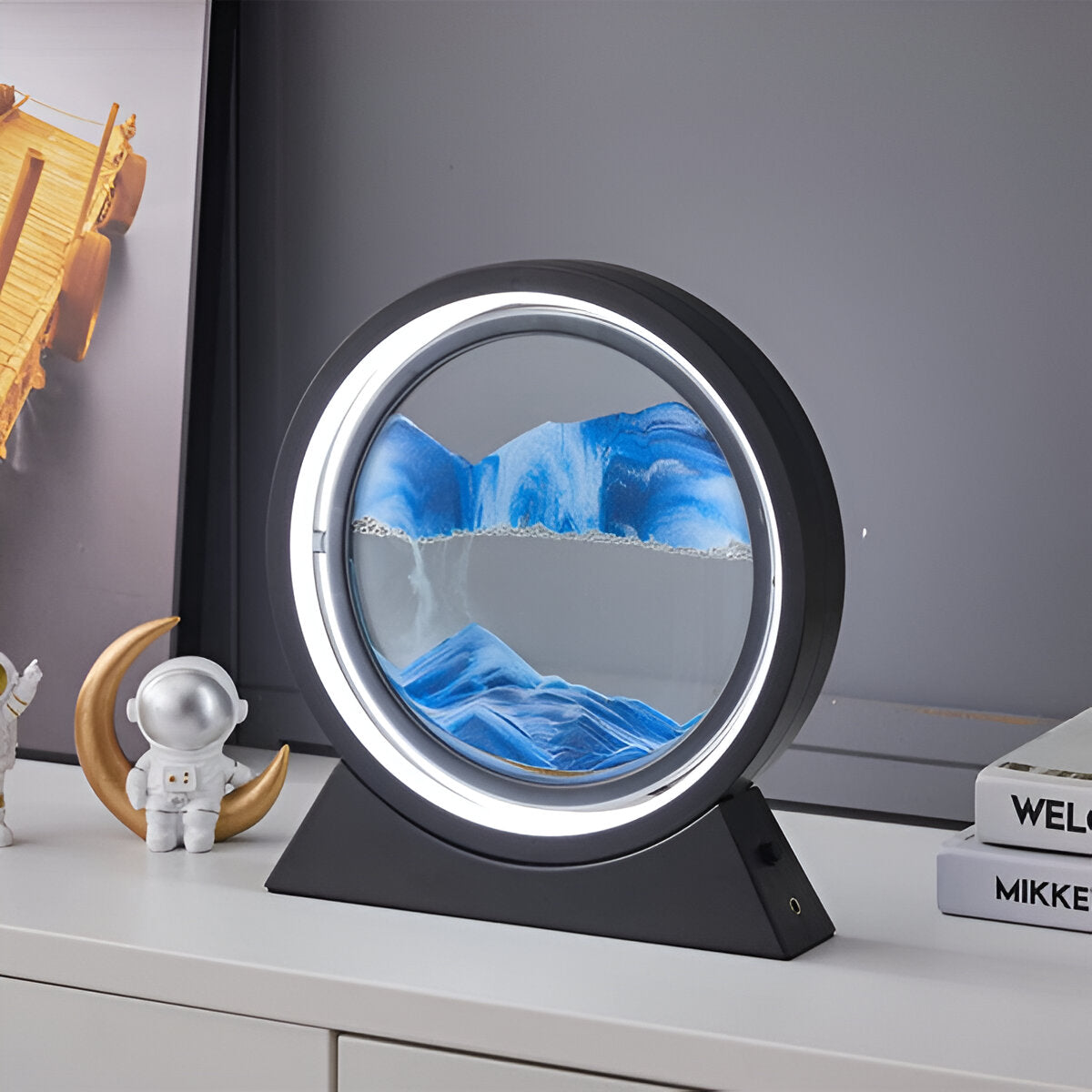 Lampe à poser LED verre sable en mouvement USB – SandGlow