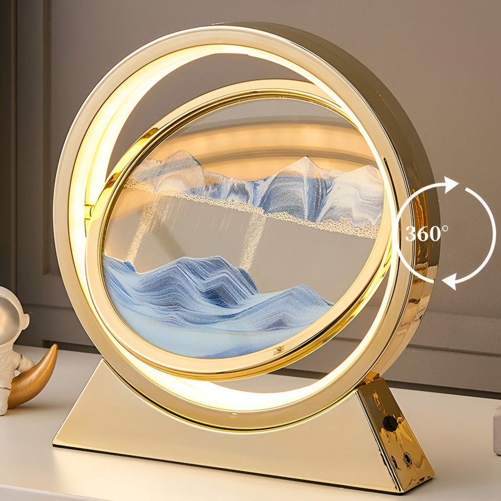 Lampe à poser LED verre sable en mouvement USB – SandGlow — allumé en situation