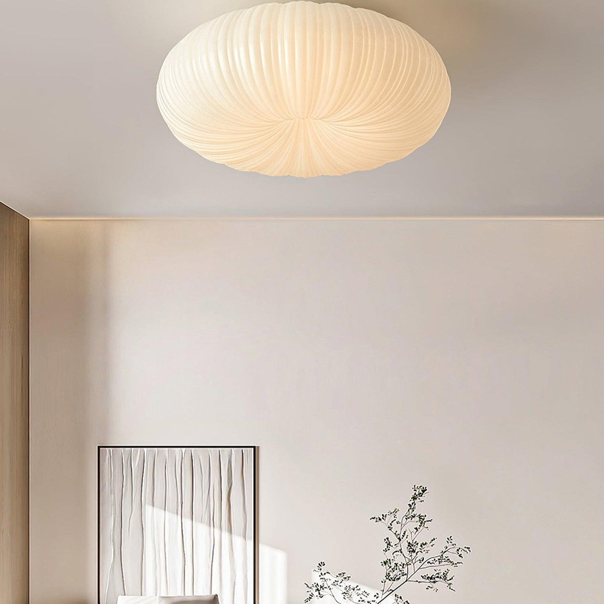 Plafonnier LED dimmable avec télécommande métal et plastique — mise en situation dans la pièce