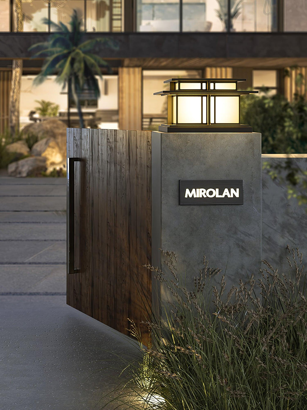 Borne de jardin LED IP65 corps sablé anti-UV – Boilyn — mise en situation dans la pièce