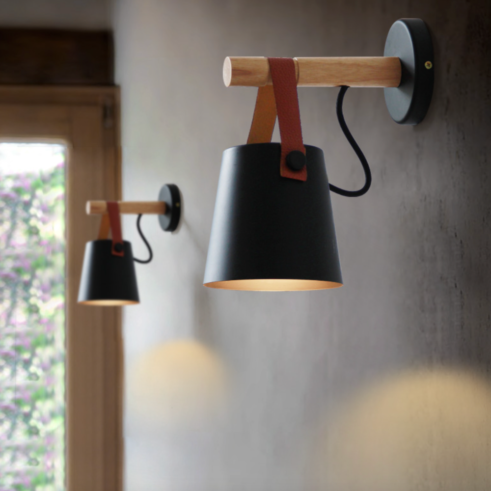 Applique murale en bois abat-jour suspendu E27 – noir ou blanc — vue de dessous