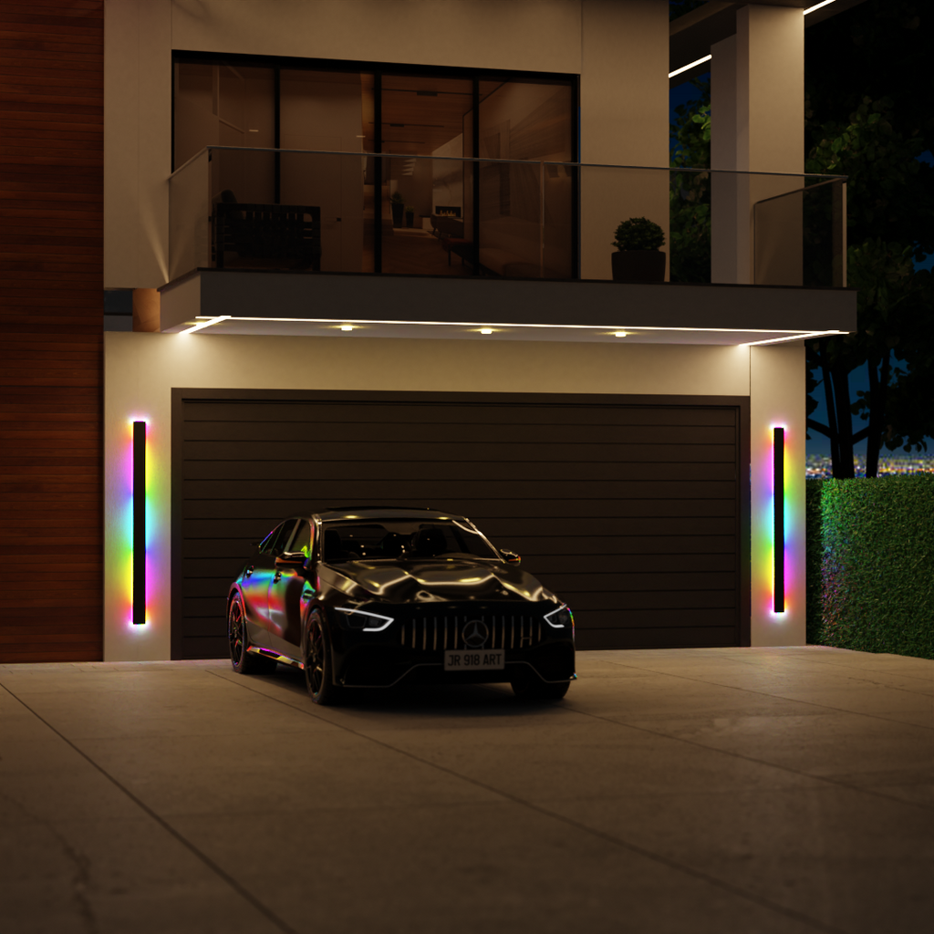 Applique murale extérieure LED horizontale acrylique noire — détail de la finition