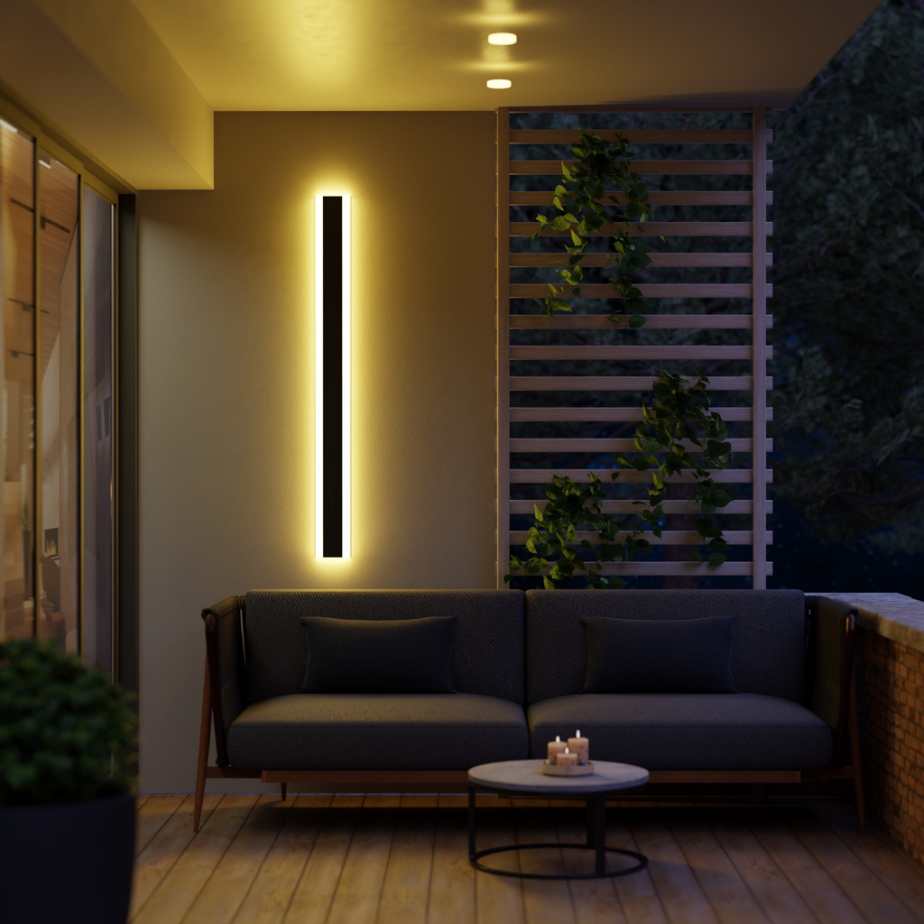 Applique murale extérieure LED horizontale acrylique noire — vue de profil