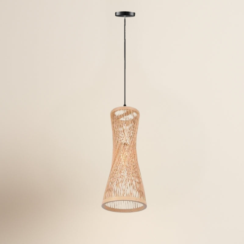 Suspension en bambou tressé forme sablier 40 cm – Élaria — vue de dessous