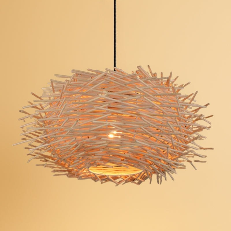 Suspension en bambou tressé forme nid câble 120 cm – Soléa