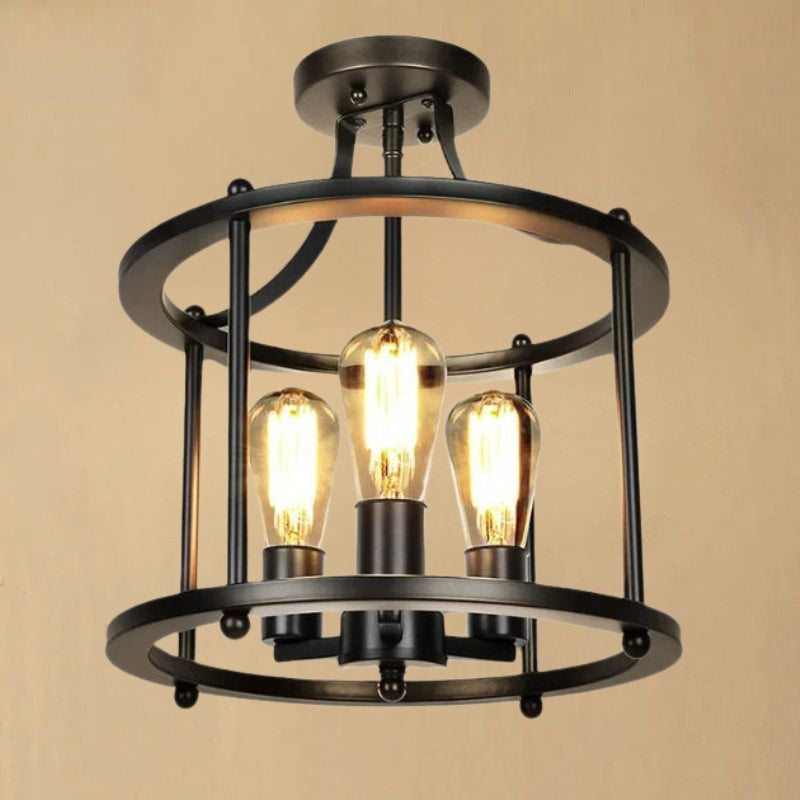 Plafonnier industriel noir 3 lumières fer forgé – Atelion
