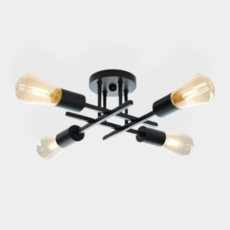Plafonnier industriel croisé 4 lumières fer forgé – Axiom