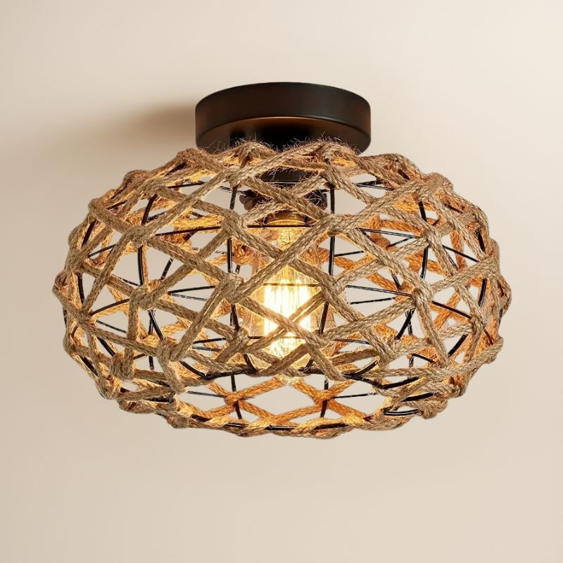 Plafonnier sphérique corde de chanvre tressée 30 cm – Noaé