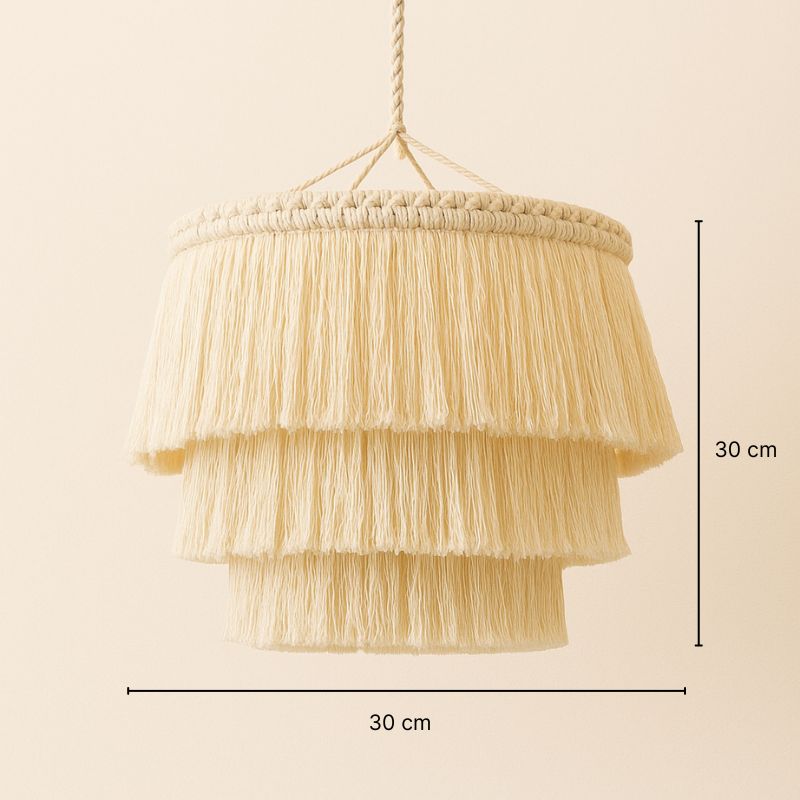 Suspension en macramé de coton 3 niveaux 30 cm – Seraya — détail du système de fixation