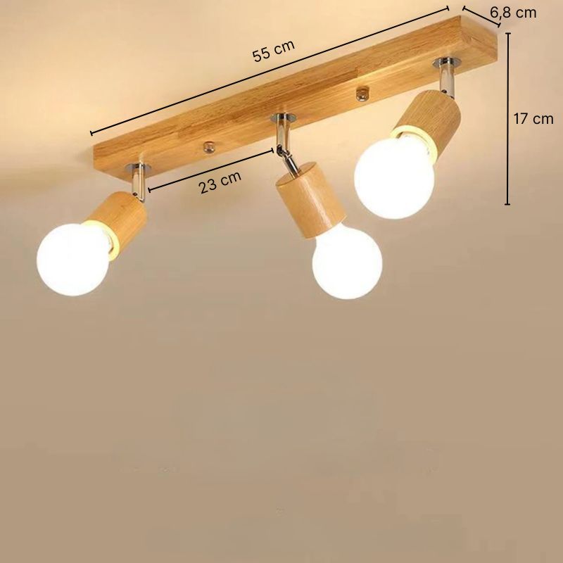 Plafonnier spots orientables en bois d'hévéa 1 ou 3 – Sylva — dimensions et cotes