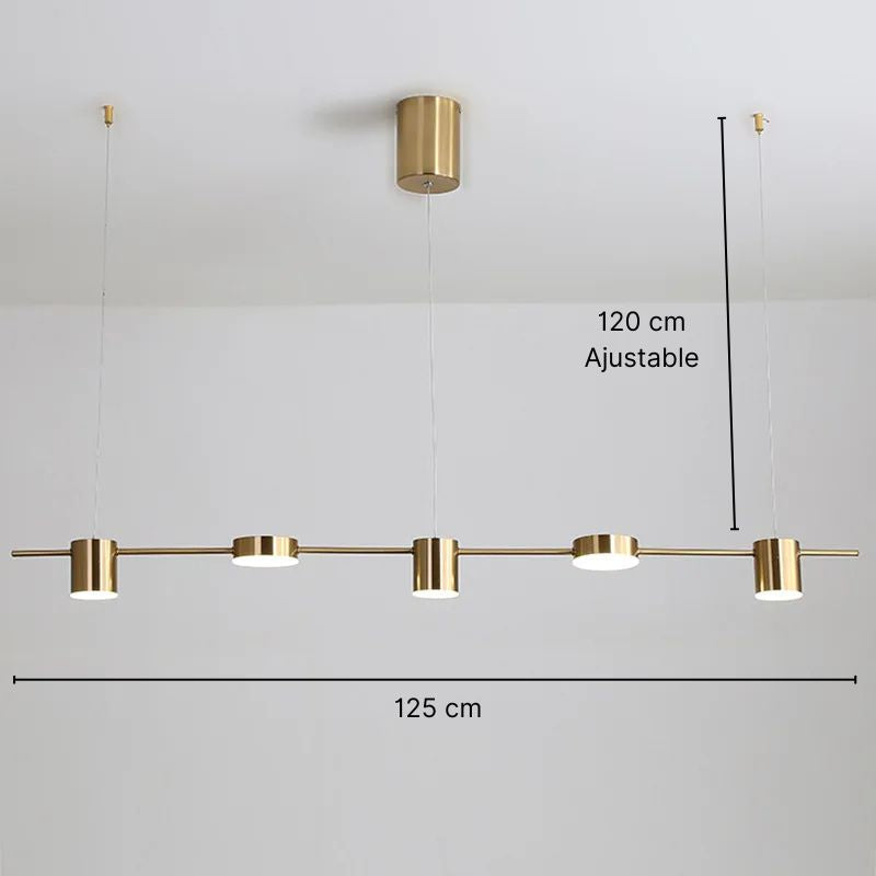 Suspension linéaire LED 3 à 6 spots métal doré ou noir – Aurion — mise en situation dans la pièce