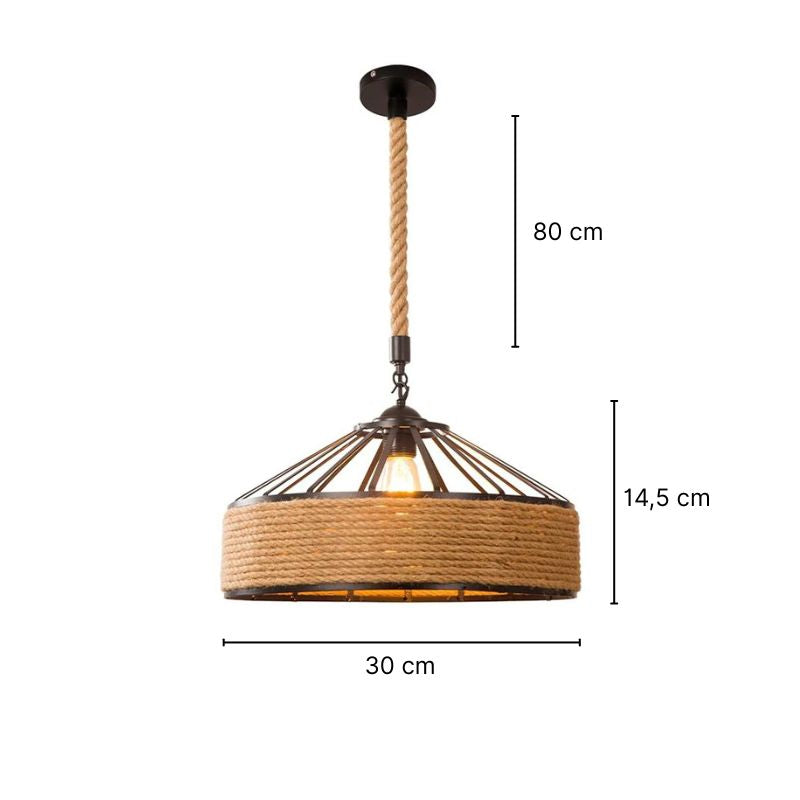 Suspension en métal noir et corde tressée Ø30 cm – Korda — vue de profil