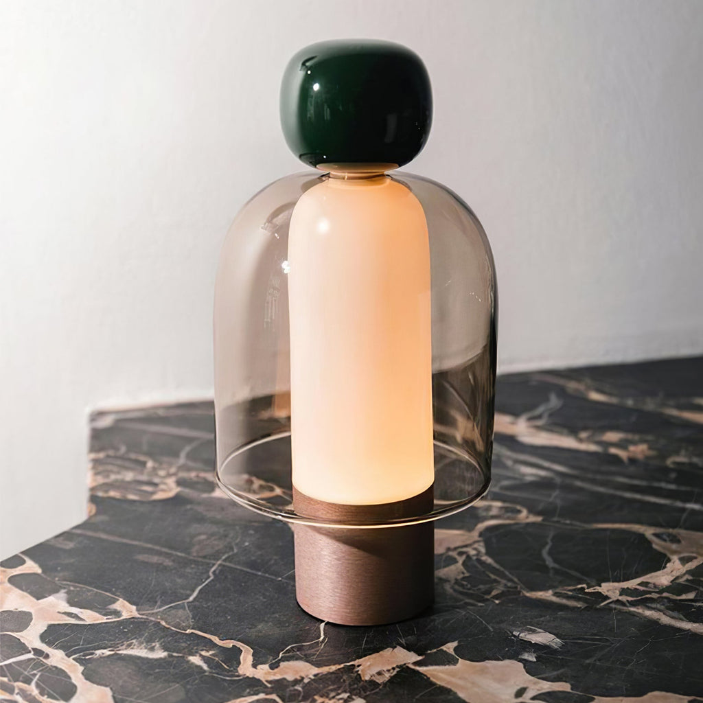 Lampe à poser rechargeable en verre coloré – Lumina Joy — détail du système de fixation (2)