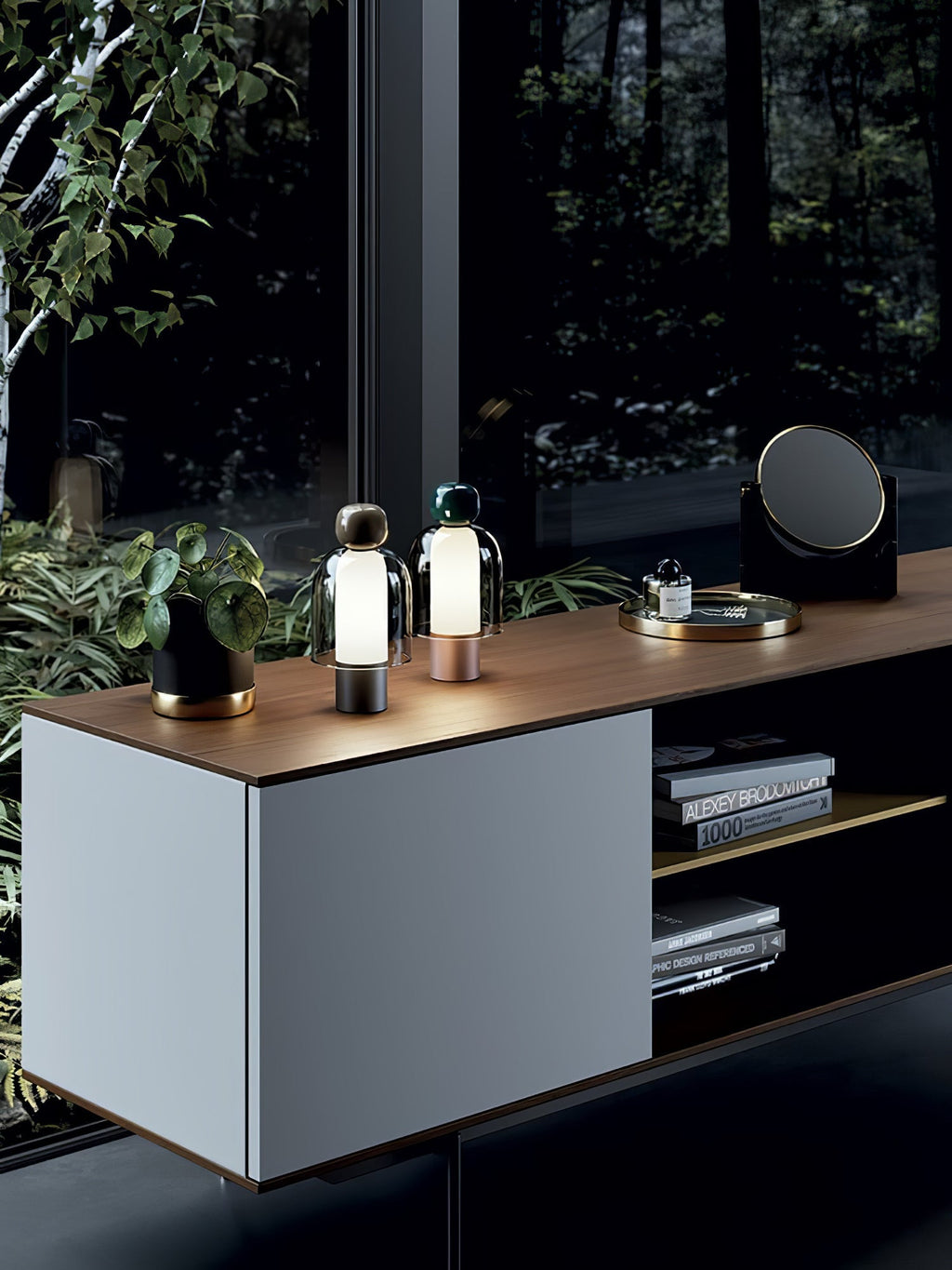 Lampe à poser rechargeable en verre coloré – Lumina Joy — vue de profil (2)
