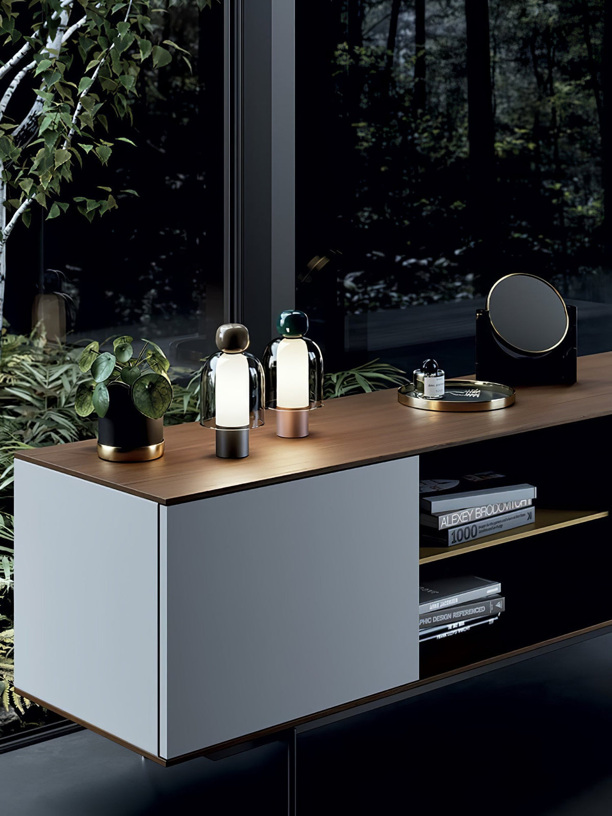 Lampe à poser rechargeable en verre coloré – Lumina Joy — vue de profil (2)