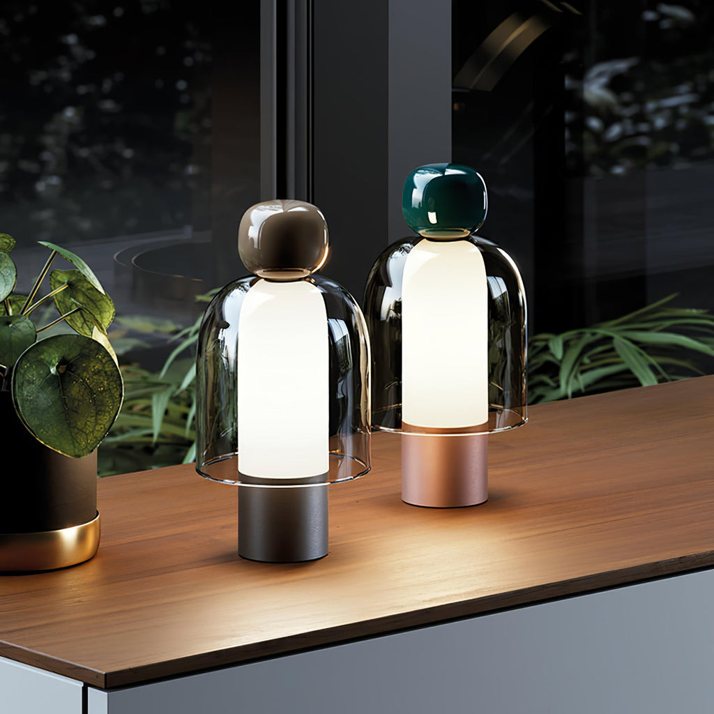 Lampe à poser rechargeable en verre coloré – Lumina Joy — détail du système de fixation