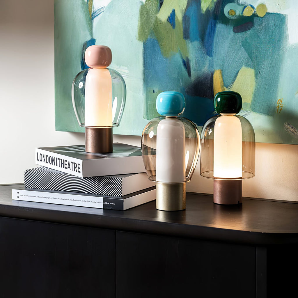 Lampe à poser rechargeable en verre coloré – Lumina Joy — vue de dessous