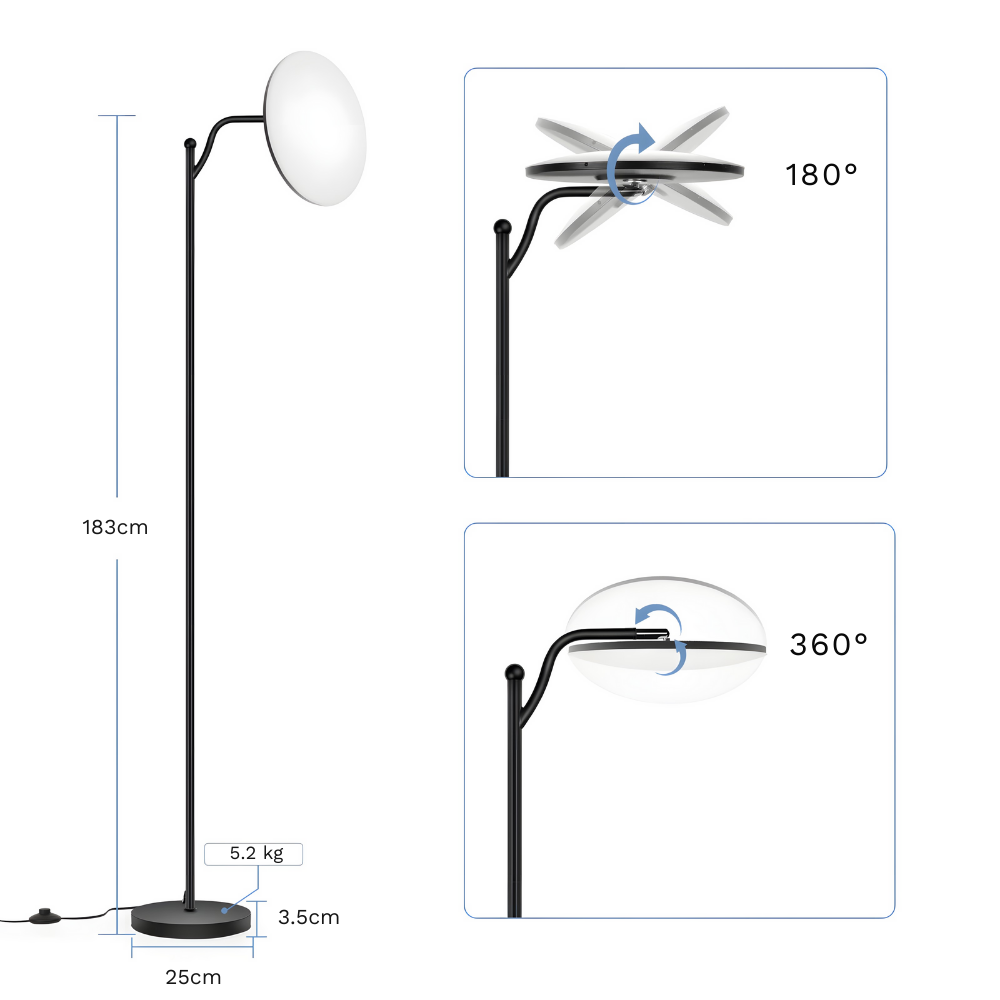 Lampadaire LED dimmable 3000 lm télécommandé 183 cm – Aeron — vue de profil (2)