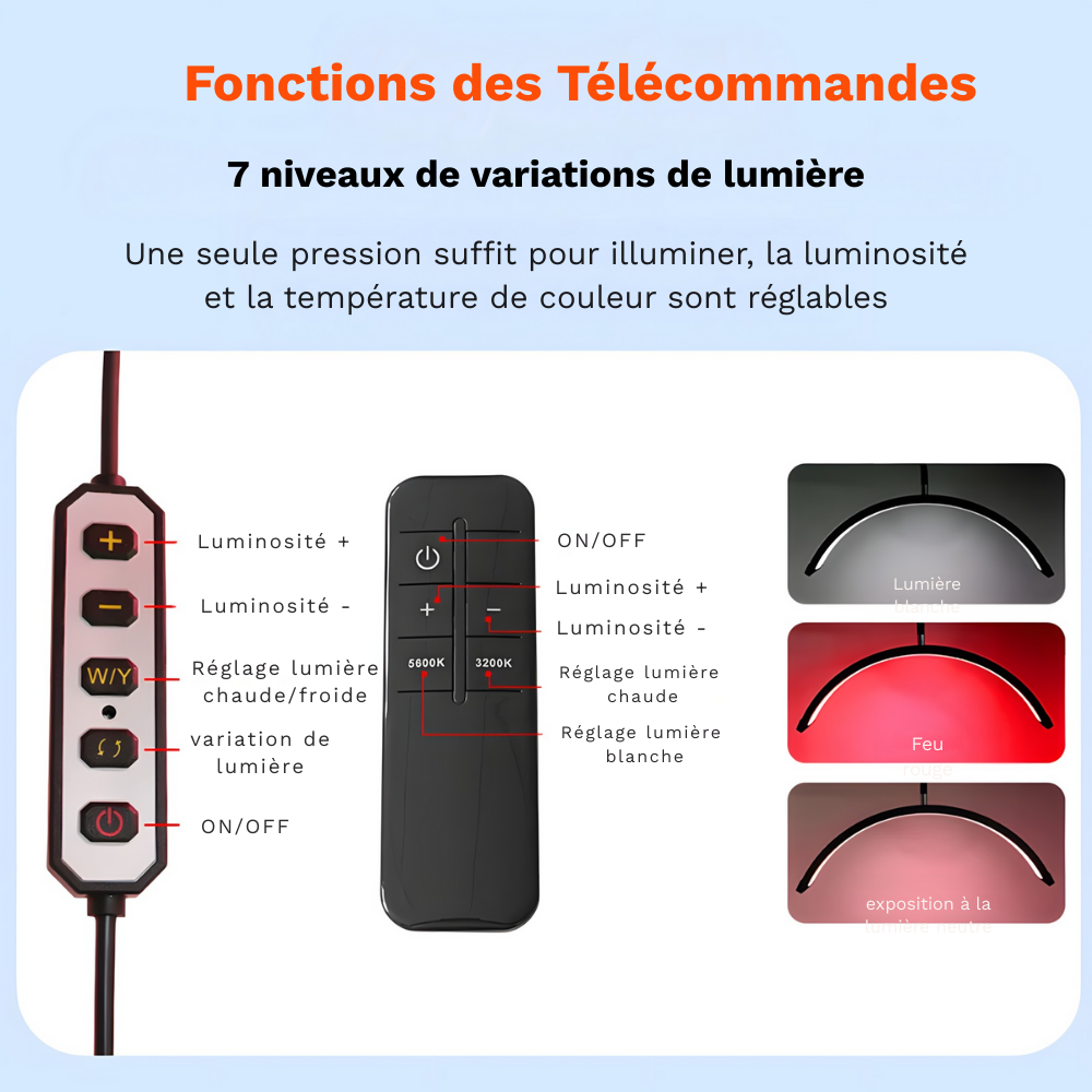 Lampadaire LED demi-lune 36 W dimmable CRI 90 – Lunarys — allumé en situation
