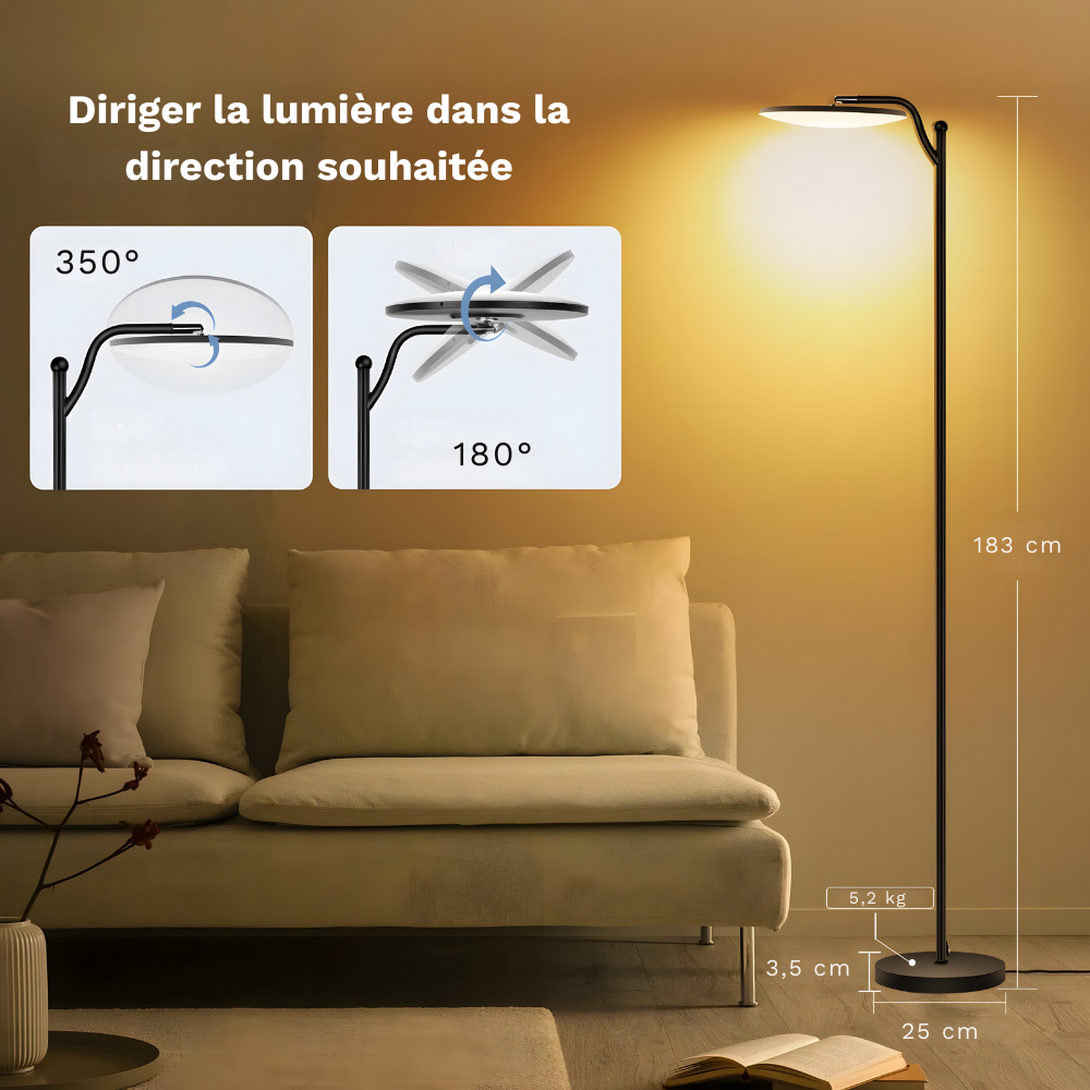Lampadaire LED dimmable 3000 lm télécommandé 183 cm – Aeron — vue de profil