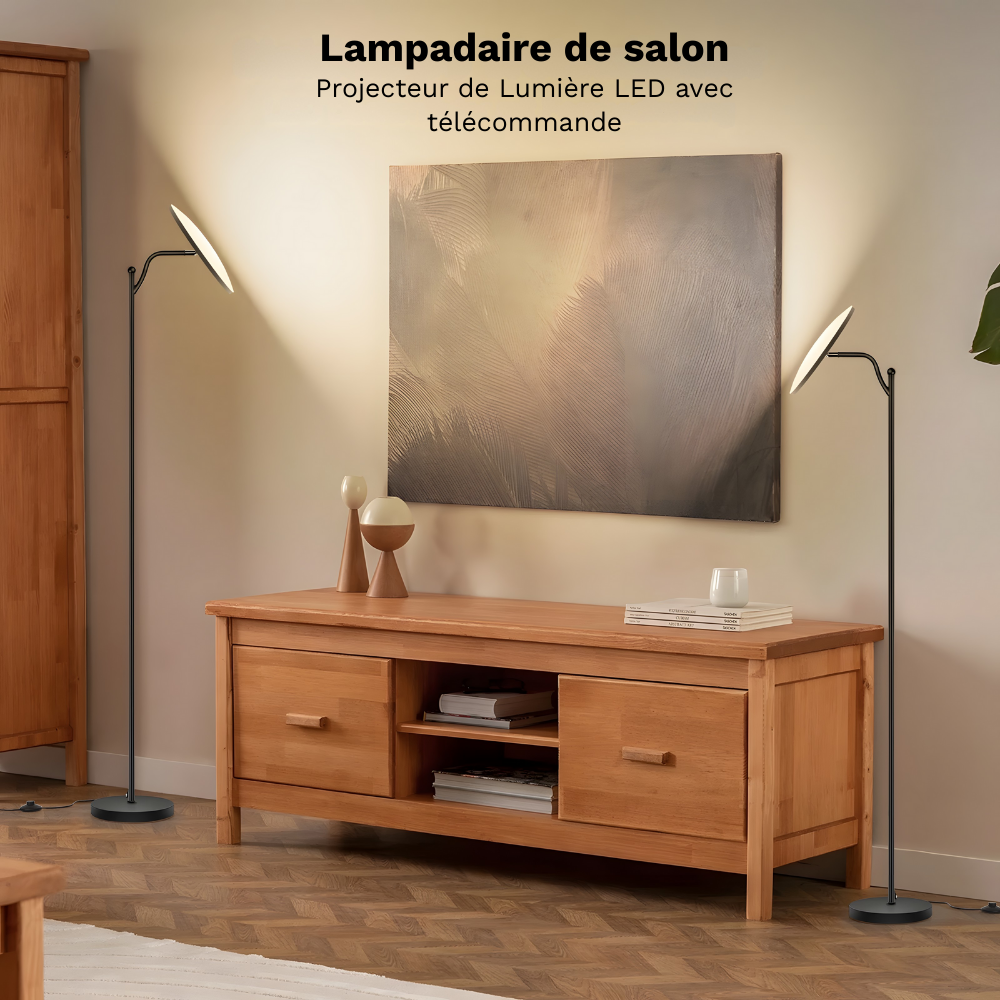 Lampadaire LED dimmable 3000 lm télécommandé 183 cm – Aeron — mise en situation dans la pièce