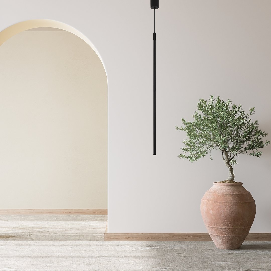 Suspension LED en aluminium thermolaqué – design minimaliste — vue de trois quarts