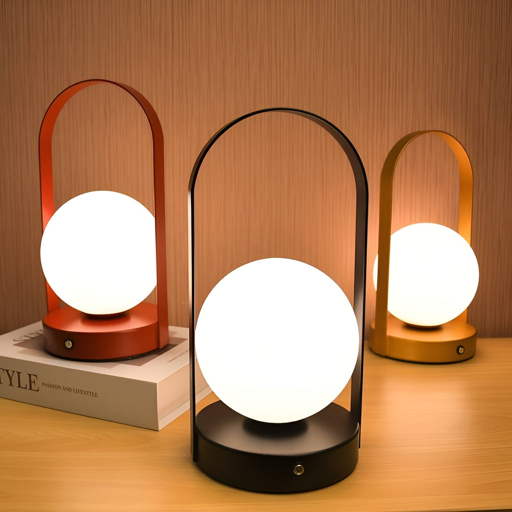 Lampe à poser sans fil dimmable acrylique et inox – OrbitaLux
