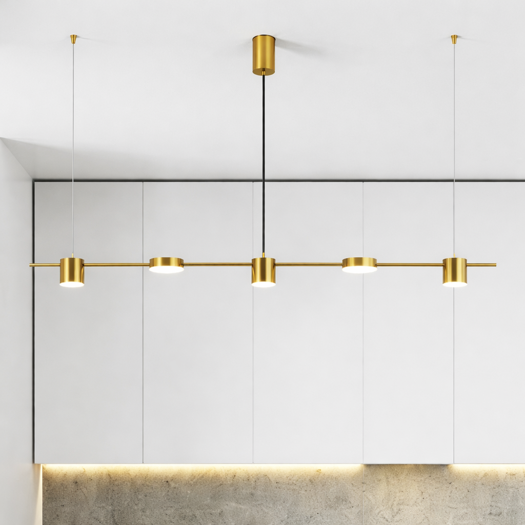 Suspension linéaire LED 3 à 6 spots métal doré ou noir – Aurion — vue de face