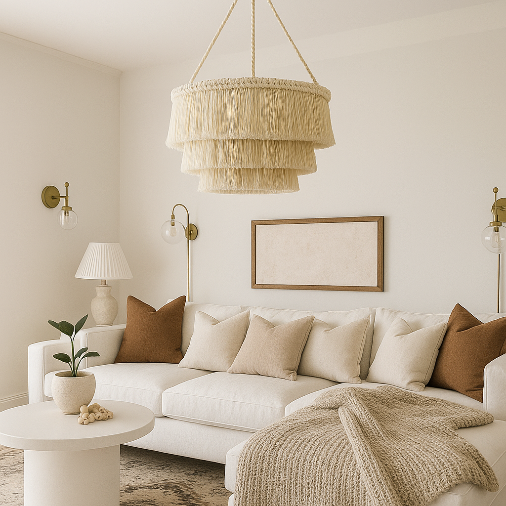 Suspension en macramé de coton 3 niveaux 30 cm – Seraya — vue de profil