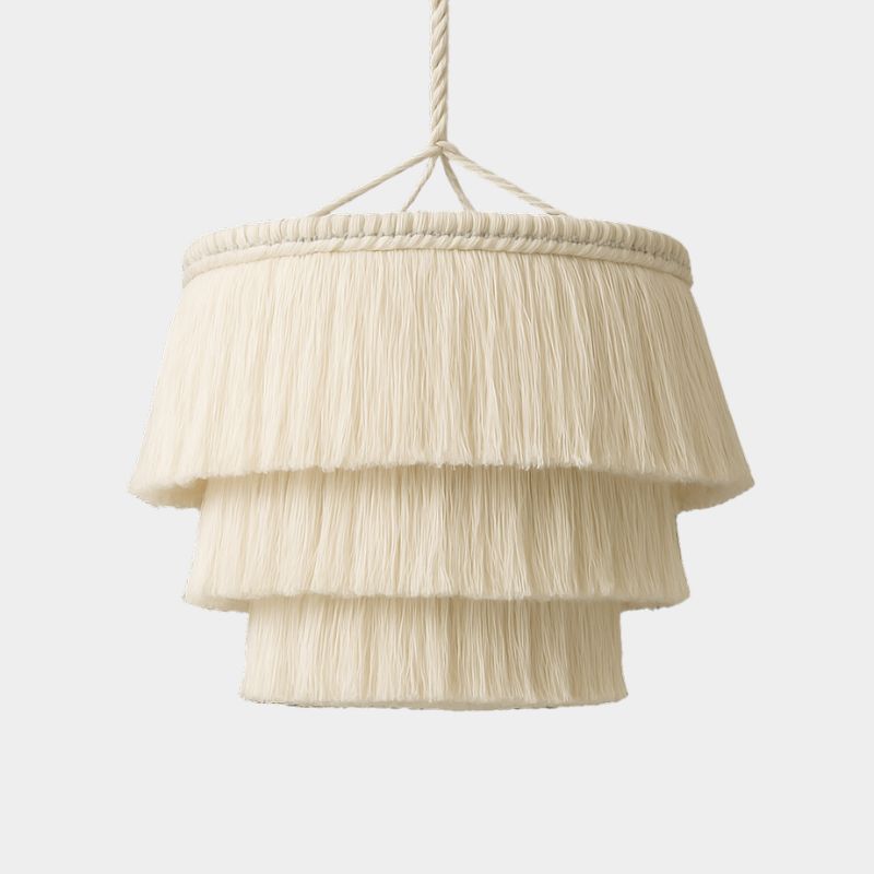 Suspension en macramé de coton 3 niveaux 30 cm – Seraya — vue de face