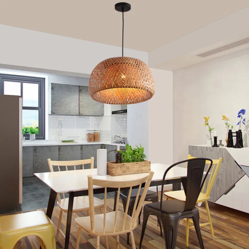 Suspension en bambou naturel tressé ajouré Ø 30 cm – Kairo — vue de profil