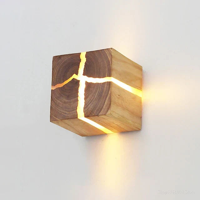 Applique murale LED bois massif cube 8 x 8 cm – CubeGlow