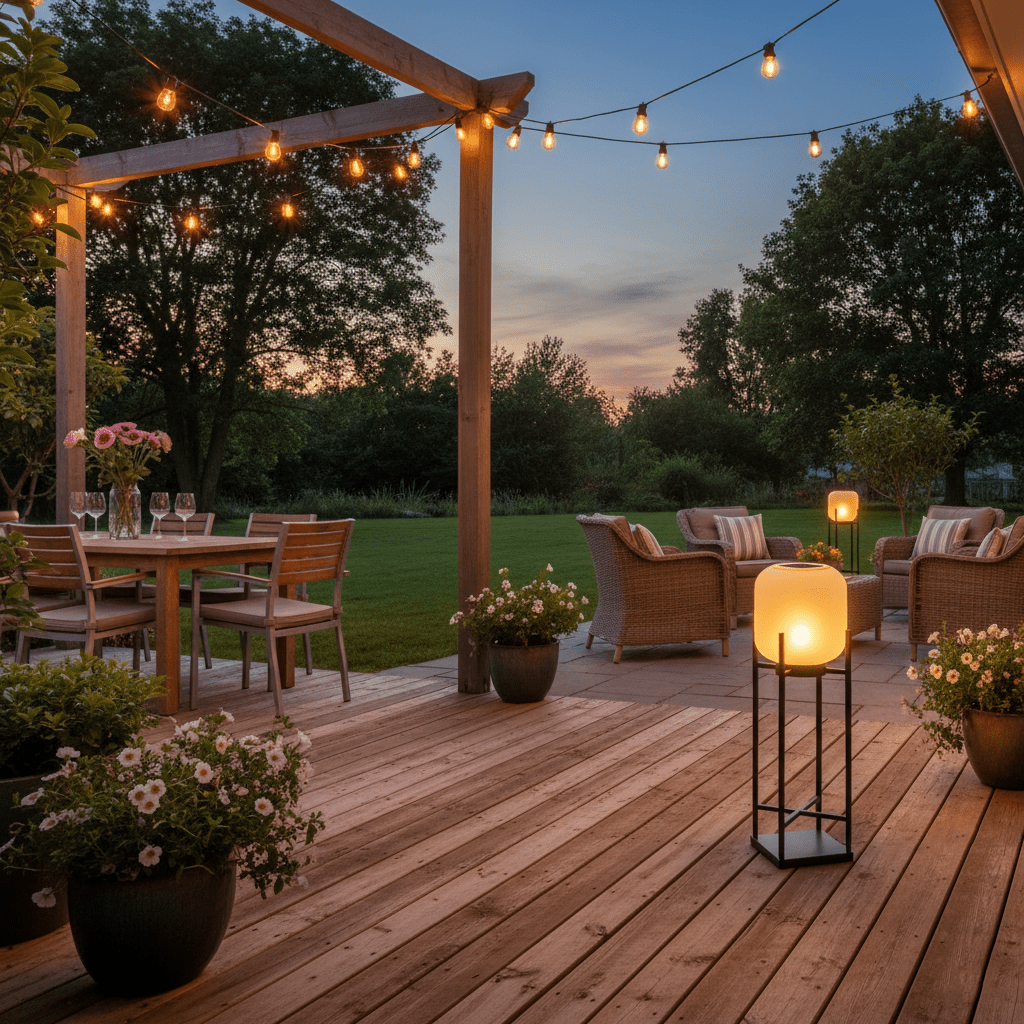 Lampadaire solaire inox et verre style lanterne – jardin — vue de trois quarts