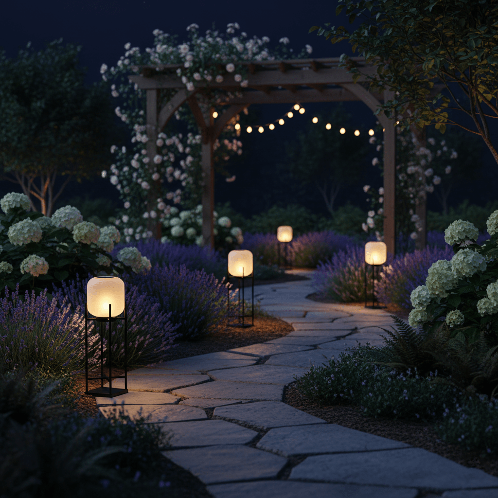 Lampadaire solaire inox et verre style lanterne – jardin — vue de dessous