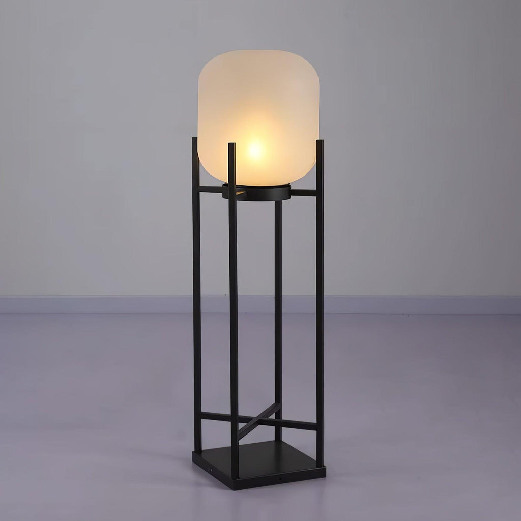Lampadaire solaire inox et verre style lanterne – jardin — vue de face (4)