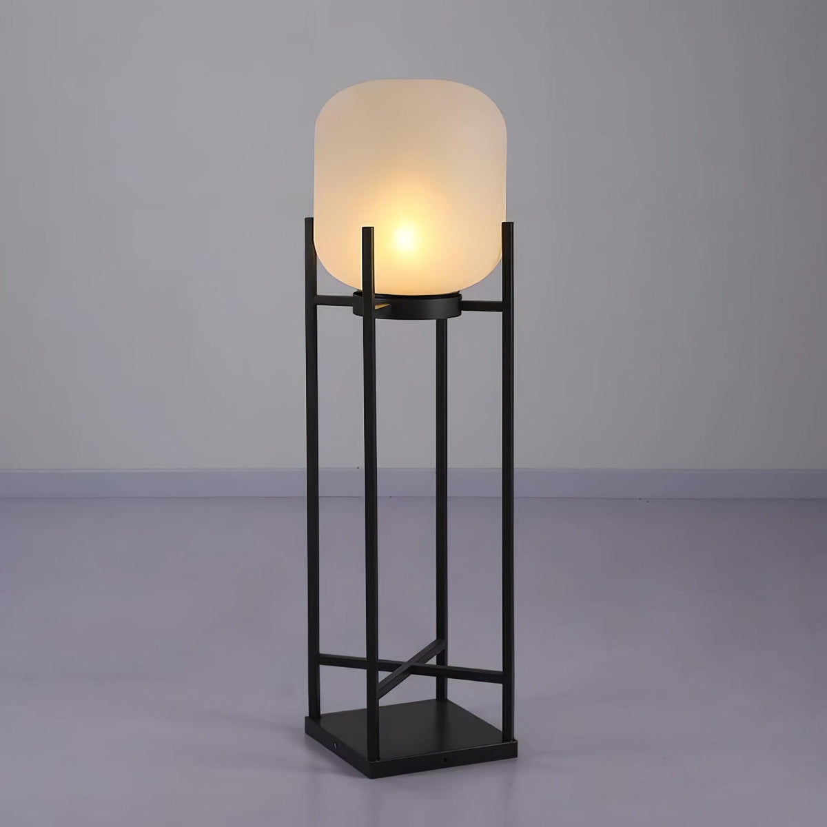 Lampadaire solaire inox et verre style lanterne – jardin — vue de face (4)