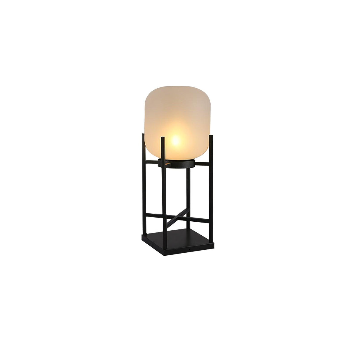 Lampadaire solaire inox et verre style lanterne – jardin — allumé en situation (3)