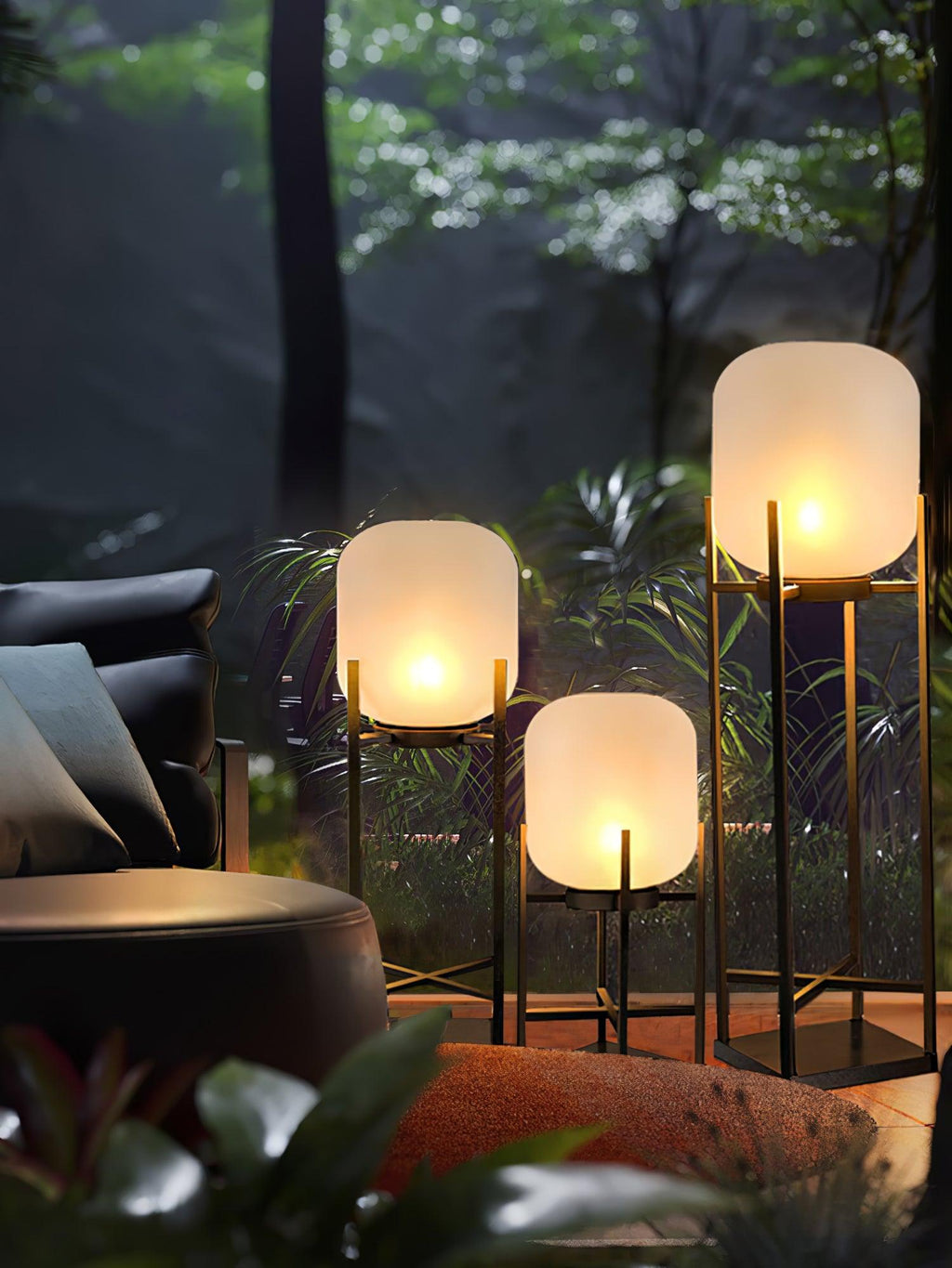 Lampadaire solaire inox et verre style lanterne – jardin — vue de trois quarts (3)